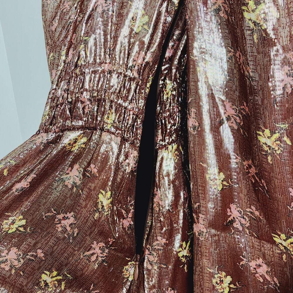 Paige Noah Silk Blend Mini Dress XS | Bronze Dust Metallic Floral Cocktail - Picture 9 of 10